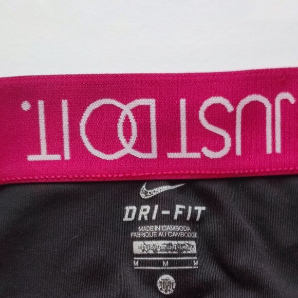 Nike active wear leggings women's size M black white polka dot w pink waistband - Picture 3 of 14